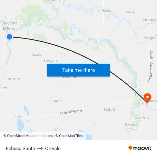 Echuca South to Orrvale map