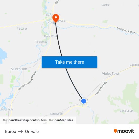 Euroa to Orrvale map