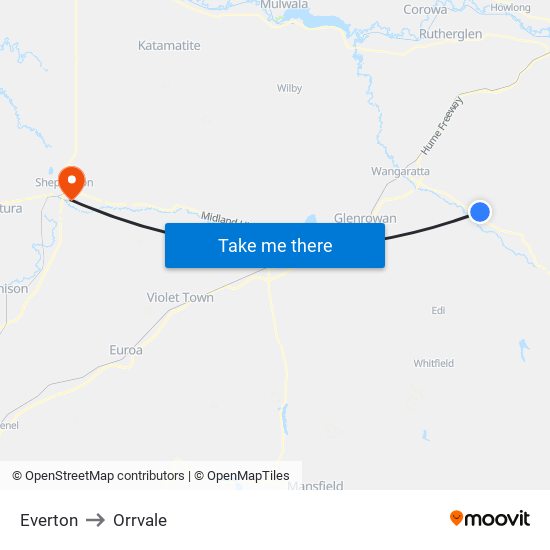 Everton to Orrvale map