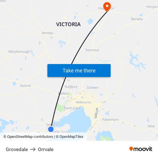 Grovedale to Orrvale map