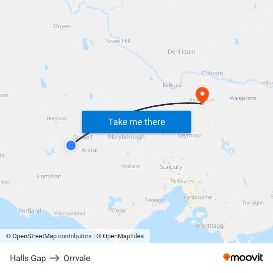 Halls Gap to Orrvale map