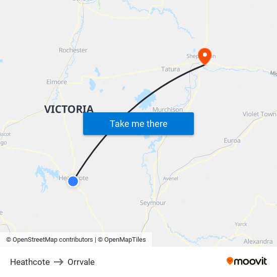 Heathcote to Orrvale map