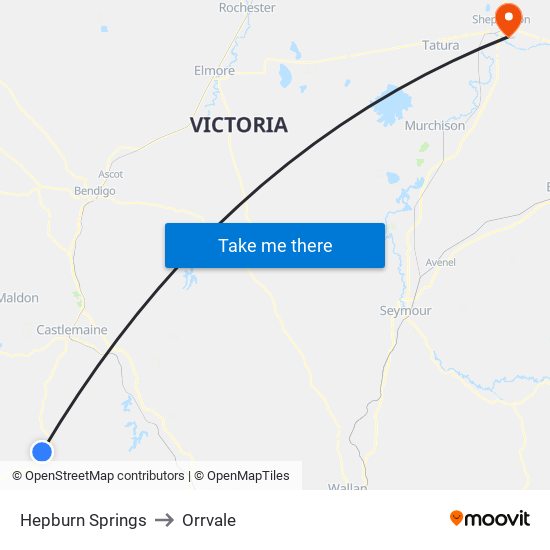 Hepburn Springs to Orrvale map