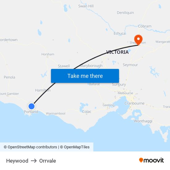 Heywood to Orrvale map