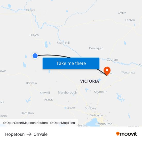 Hopetoun to Orrvale map