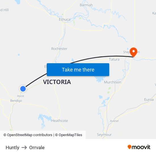 Huntly to Orrvale map