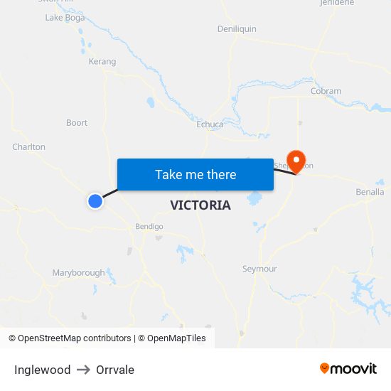 Inglewood to Orrvale map