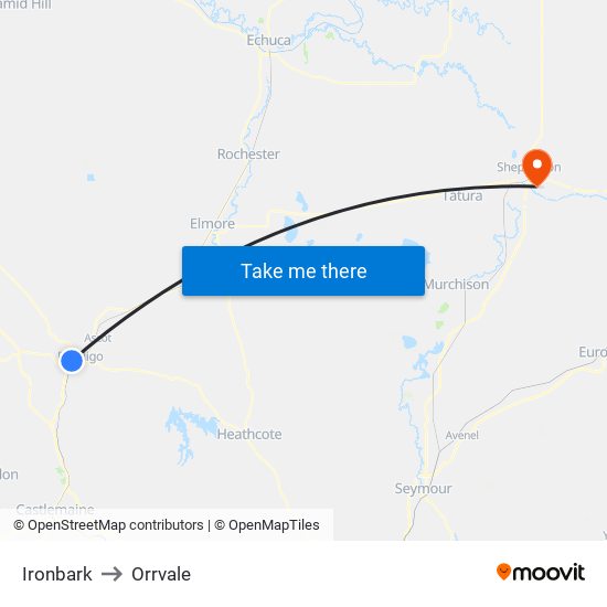 Ironbark to Orrvale map