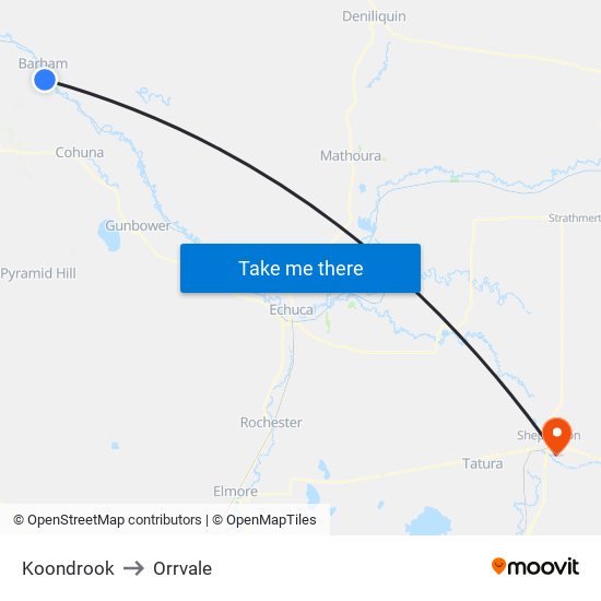 Koondrook to Orrvale map