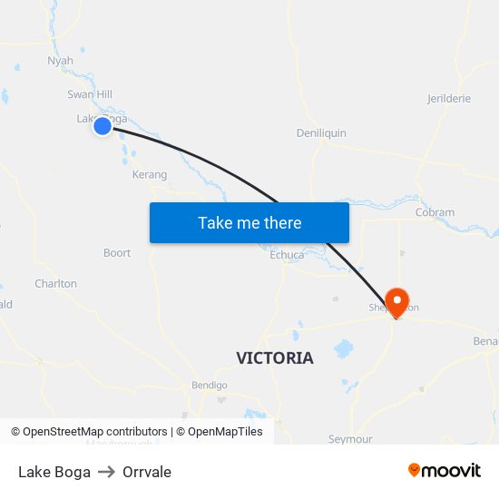 Lake Boga to Orrvale map