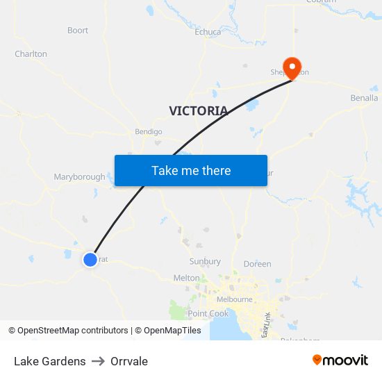 Lake Gardens to Orrvale map