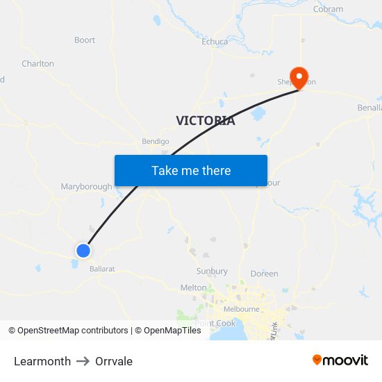 Learmonth to Orrvale map