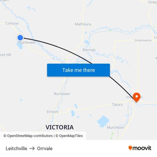 Leitchville to Orrvale map