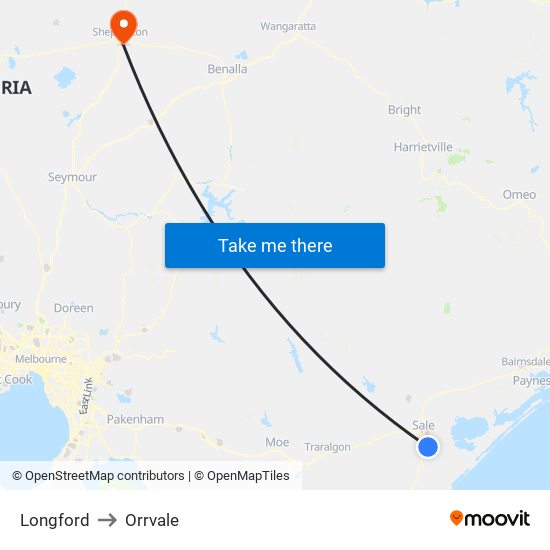 Longford to Orrvale map