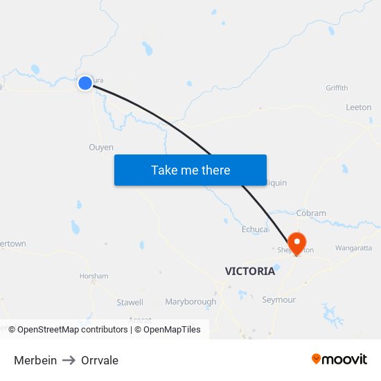 Merbein to Orrvale map