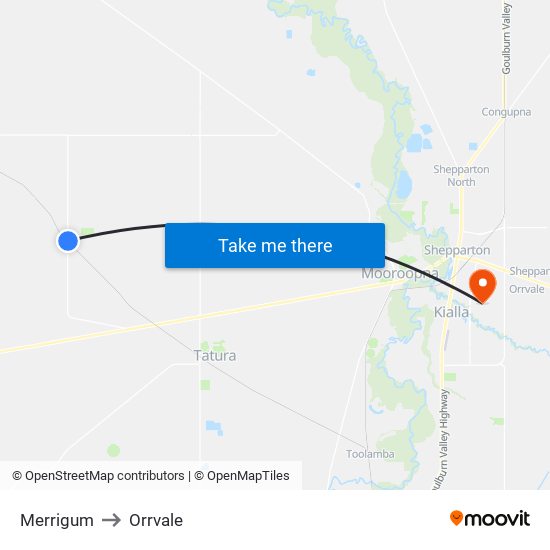 Merrigum to Orrvale map