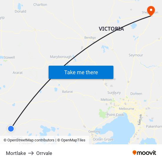 Mortlake to Orrvale map