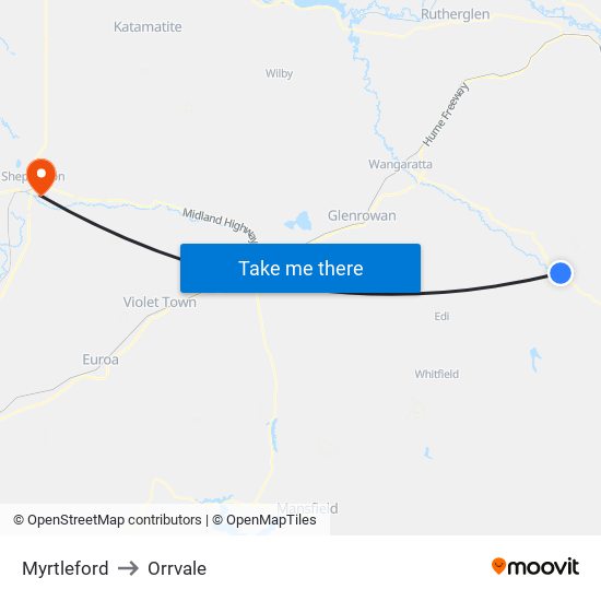 Myrtleford to Orrvale map