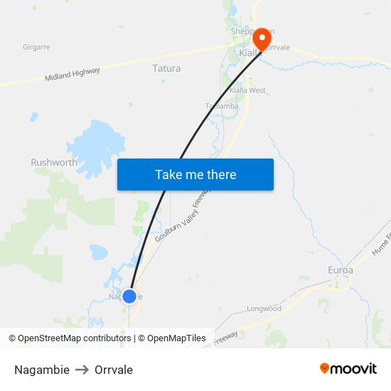 Nagambie to Orrvale map