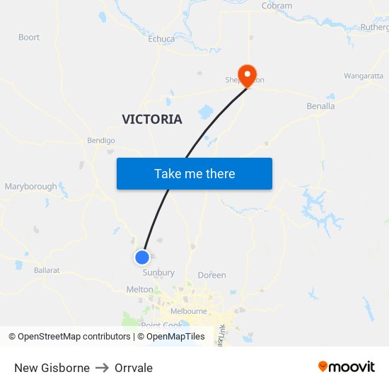 New Gisborne to Orrvale map