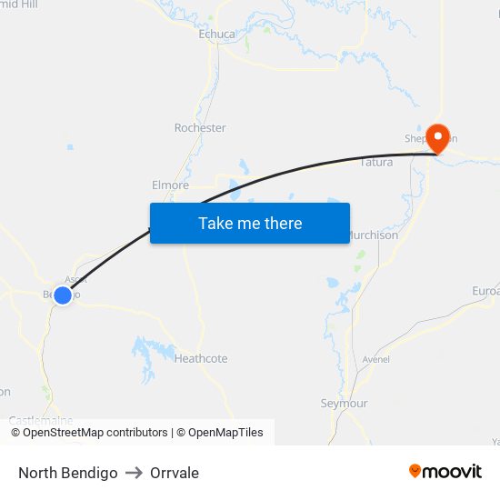 North Bendigo to Orrvale map