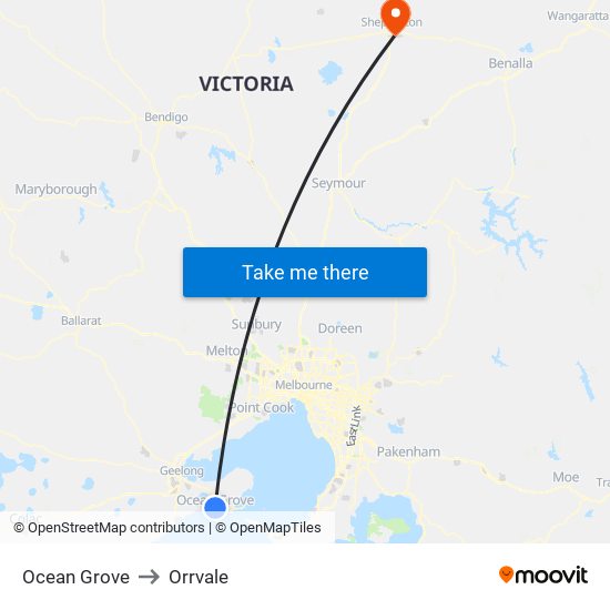 Ocean Grove to Orrvale map