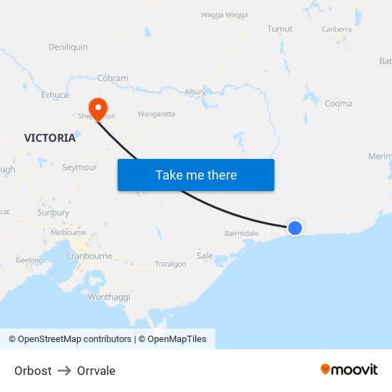 Orbost to Orrvale map