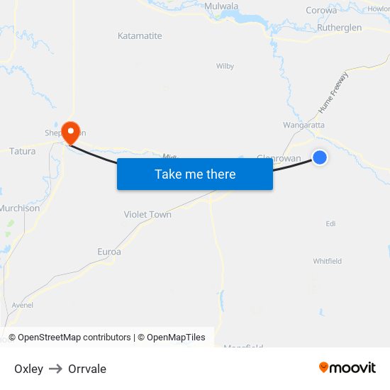 Oxley to Orrvale map