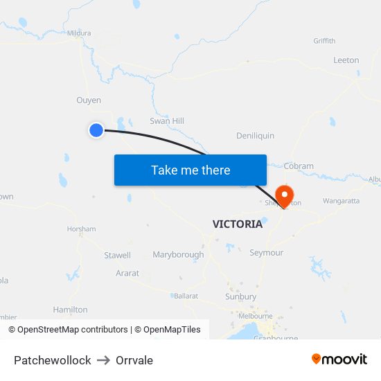 Patchewollock to Orrvale map