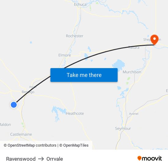 Ravenswood to Orrvale map
