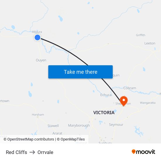 Red Cliffs to Orrvale map