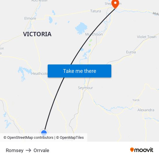 Romsey to Orrvale map