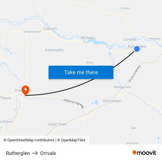 Rutherglen to Orrvale map