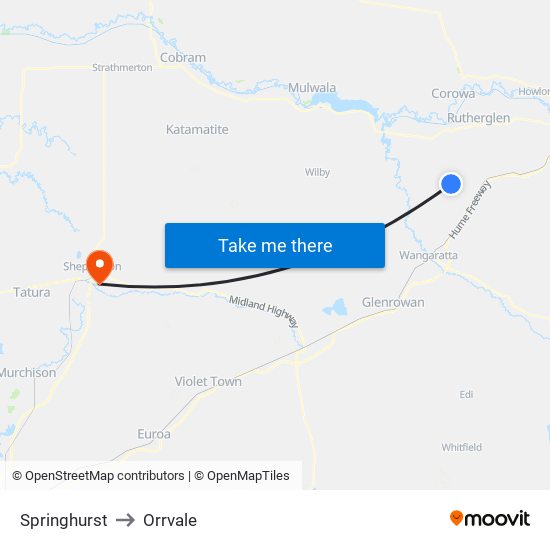 Springhurst to Orrvale map