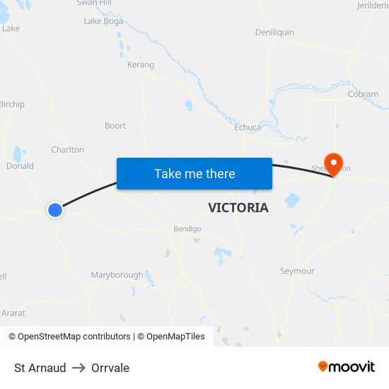 St Arnaud to Orrvale map