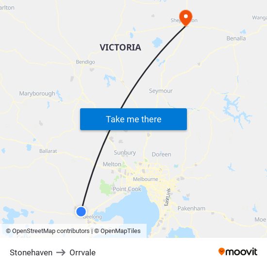 Stonehaven to Orrvale map
