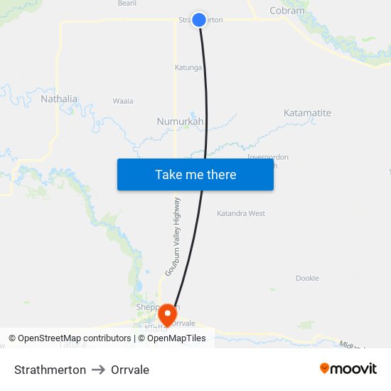 Strathmerton to Orrvale map