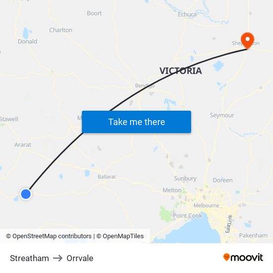 Streatham to Orrvale map