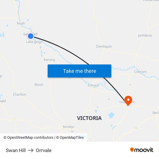 Swan Hill to Orrvale map