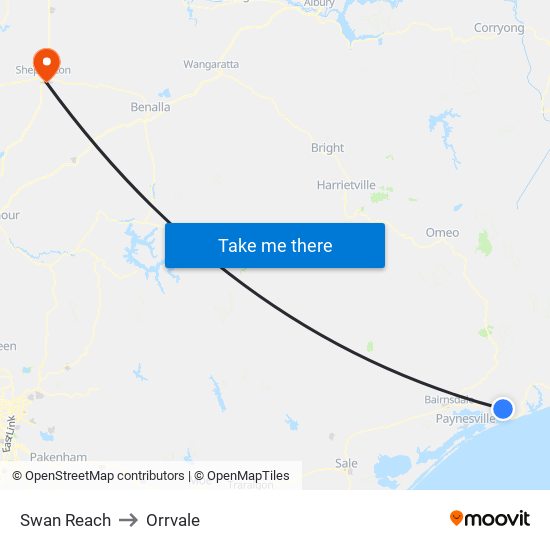 Swan Reach to Orrvale map