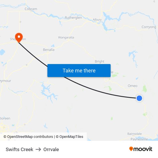 Swifts Creek to Orrvale map