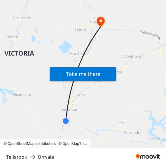 Tallarook to Orrvale map