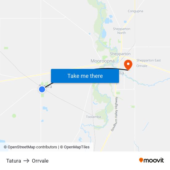 Tatura to Orrvale map