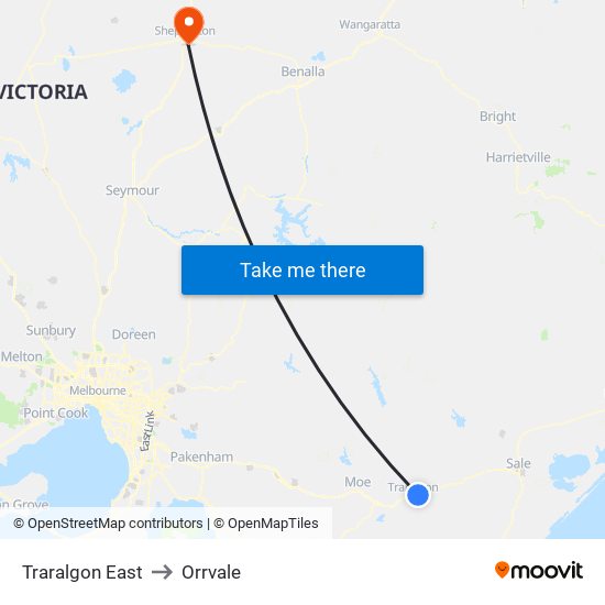 Traralgon East to Orrvale map