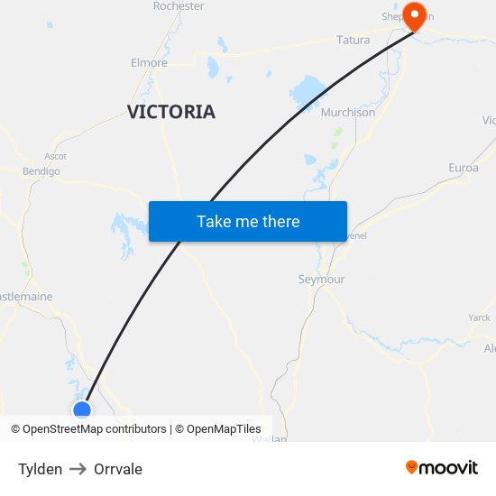 Tylden to Orrvale map