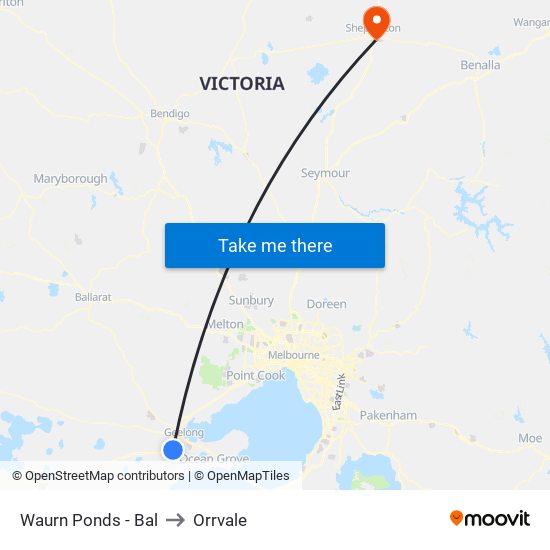 Waurn Ponds - Bal to Orrvale map