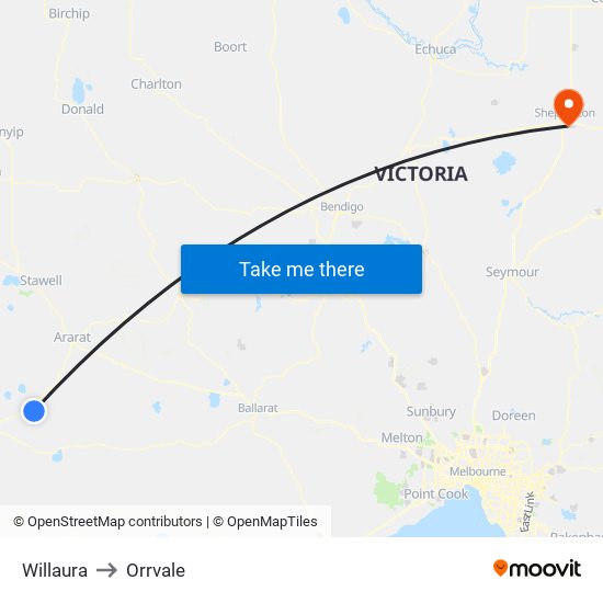 Willaura to Orrvale map