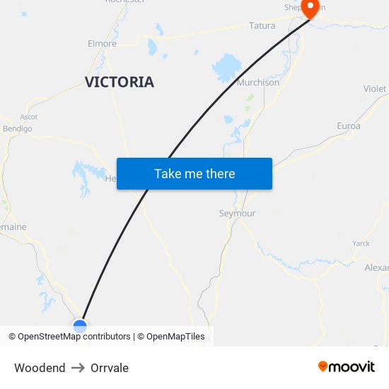 Woodend to Orrvale map