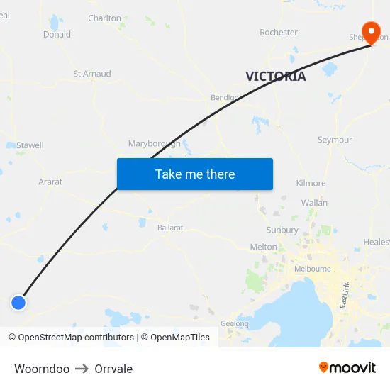 Woorndoo to Orrvale map