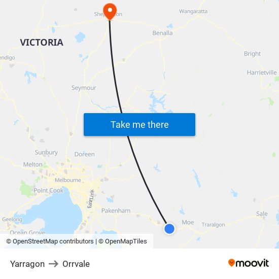Yarragon to Orrvale map